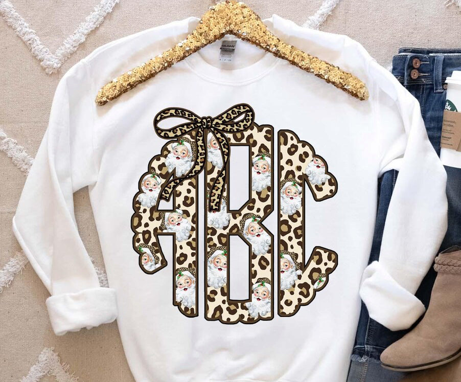 Santa Leopard Monogram Crew