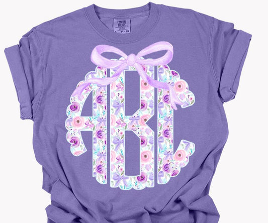 Purple Floral Monogram Tee