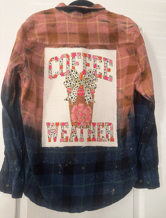 Coffee Weather Distressed Patch Bleached Flannel MEDIUM