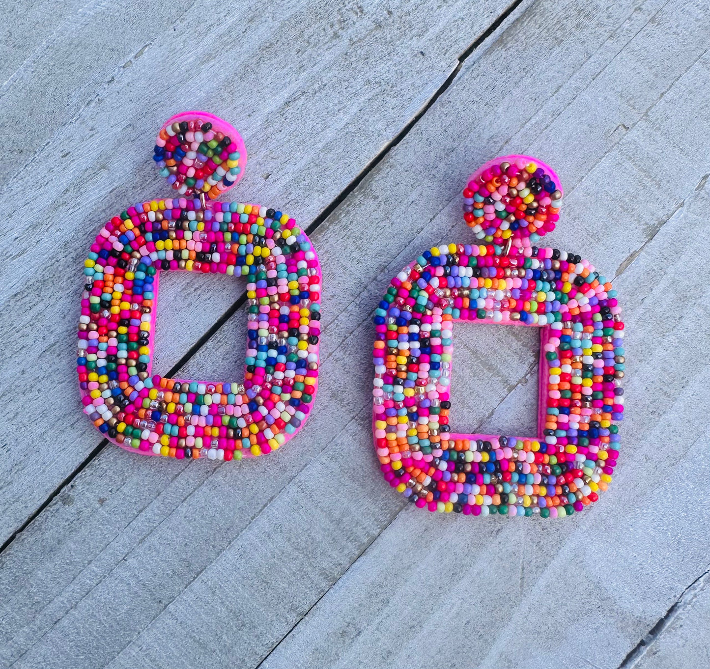 Square Boho Beaded Earrings