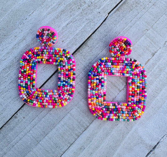 Square Boho Beaded Earrings
