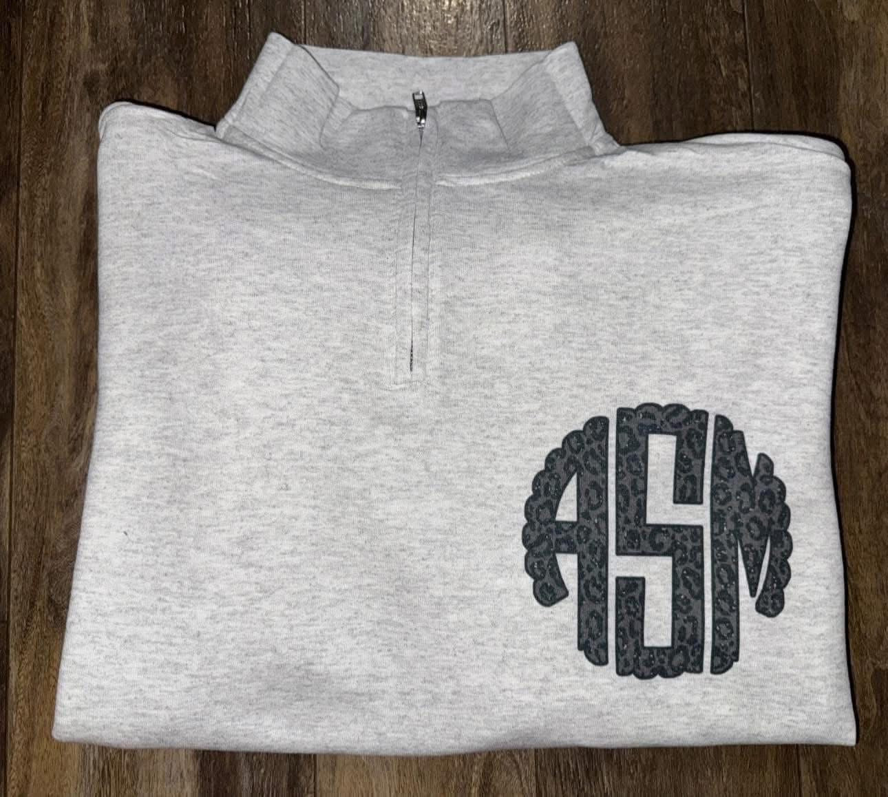 Black Leopard Print Monogram Quarter Zip