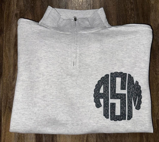 Black Leopard Print Monogram Quarter Zip