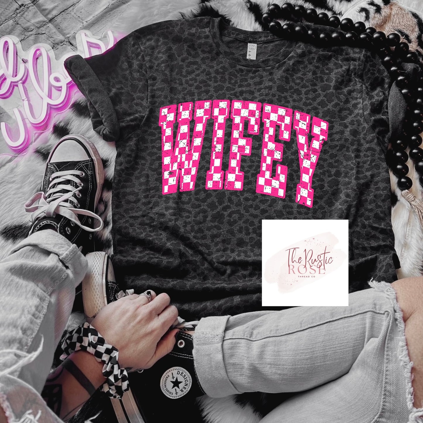 Wifey Black Leopard Tee