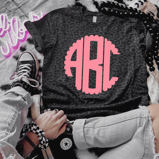 Black Leopard Pink Monogram Tee