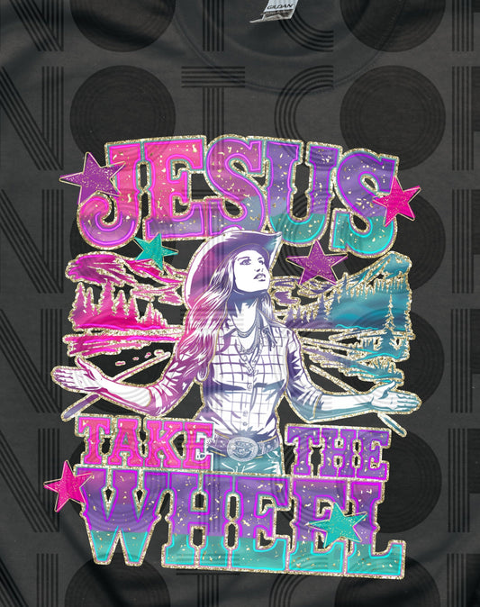 Jesus Take The Wheel Sparkle Tee