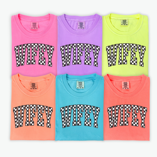 Neon Wifey Checkered Tee