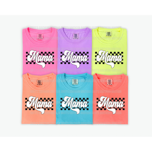 Mama Checkered Neon Tee