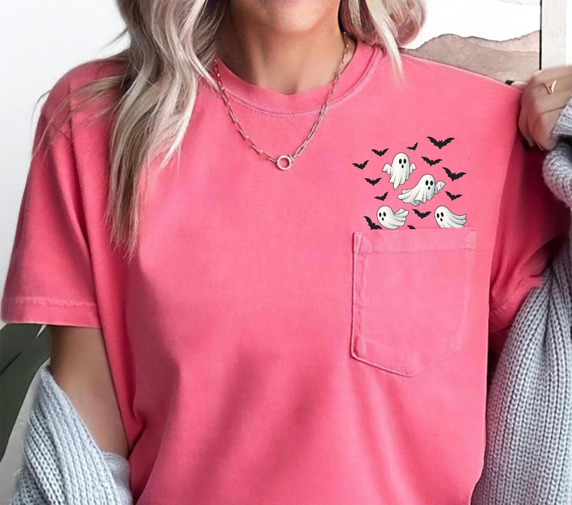 Spooky Ghost & Bat Pocket Tee