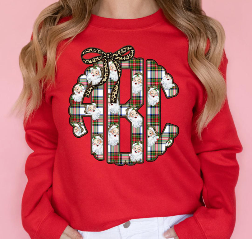 Santa Plaid Monogram Crew