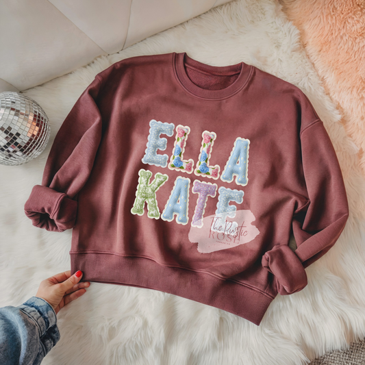 Faux Quilted Custom Name Crew